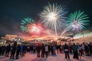 Fireworks in Les Menuires in the heart of Les 3 Vallees. Credit Vincent Lottenberg