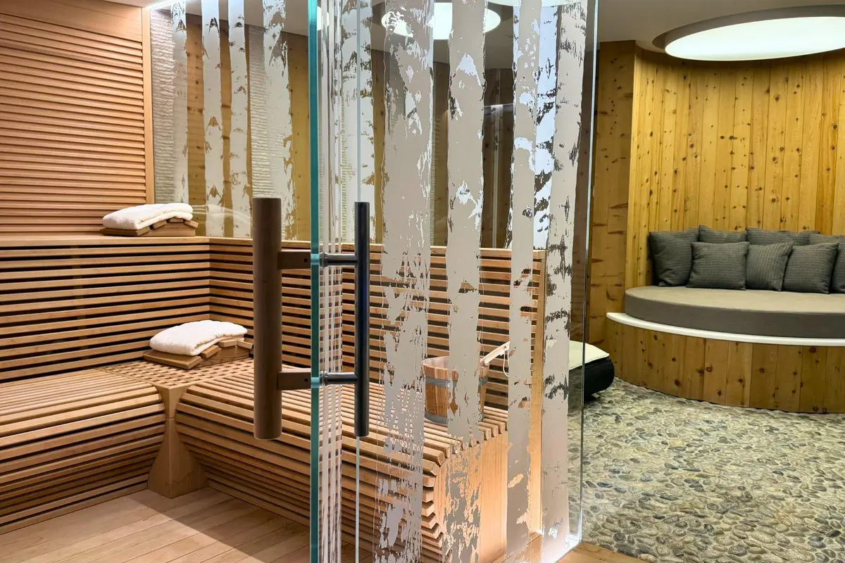 brand new looking sauna pictured in a chalet